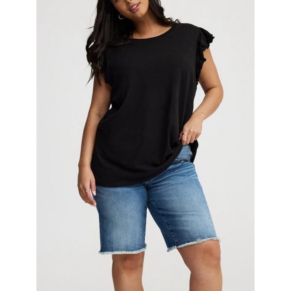 Torrid Deep Black Cotton Modal Flutter Sleeve Shirt Top NWT